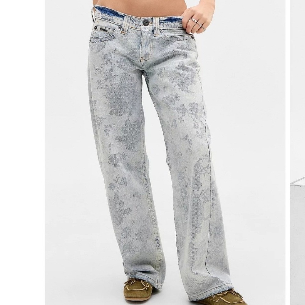 Urban Outfitters Light Wash Floral Wide-Leg Jeans